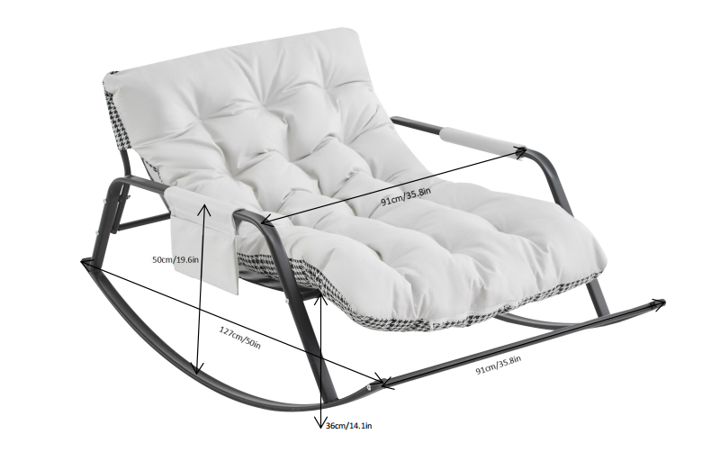 Modern Rocking Chair with Extra-Wide Technical Leather Upholstery