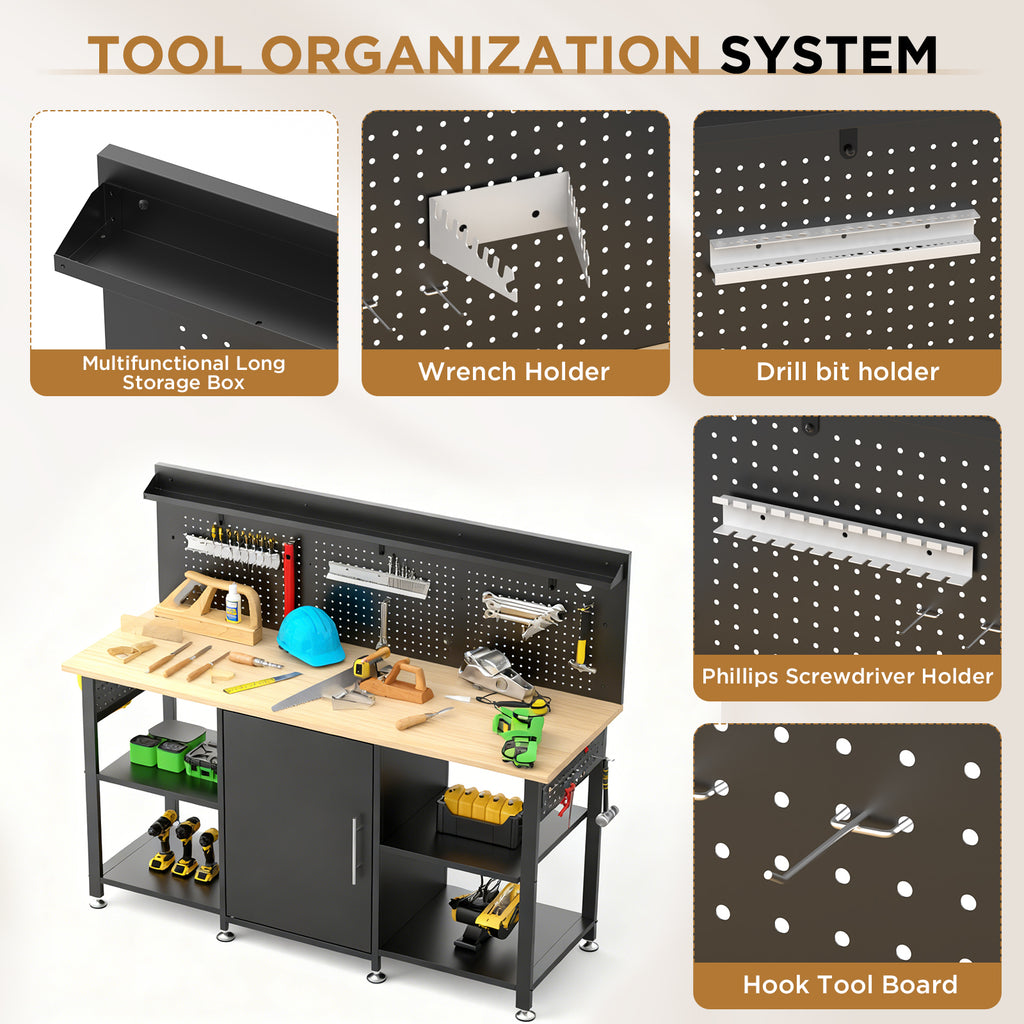 60 Inch Heavy Duty Workbench with Storage Cabinet