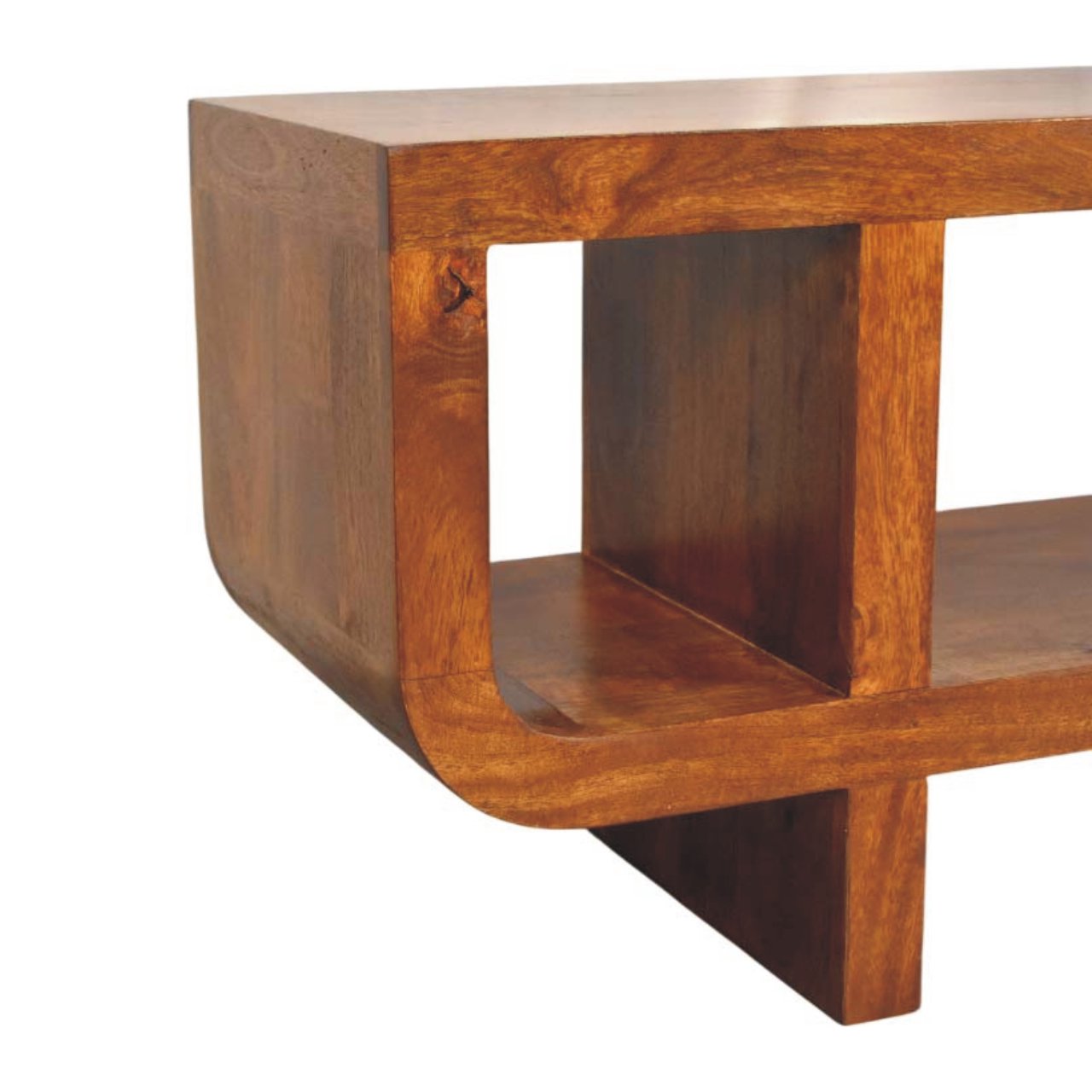 Solid Wood Orion Curved Media Unit, 3 Open Slots, Chestnut