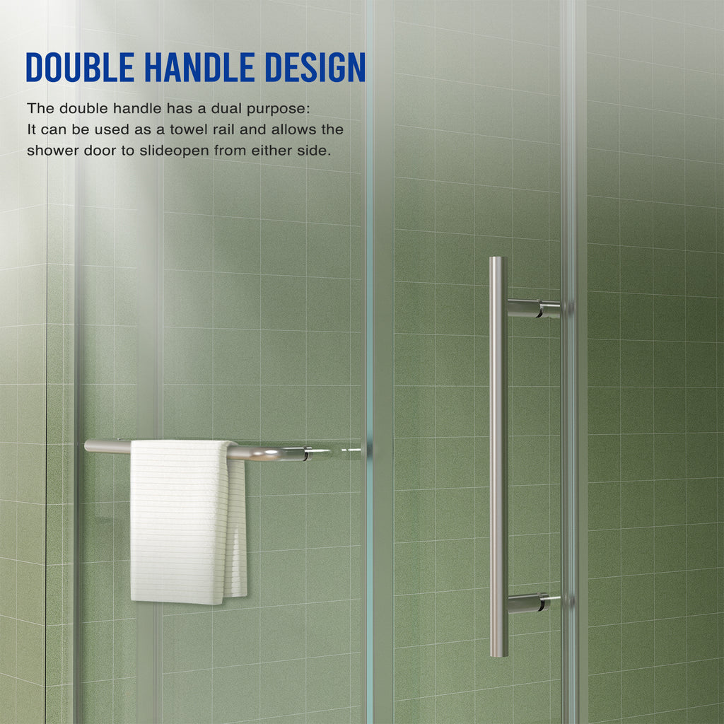 56"-60"W x 70"H Frameless Shower Door with Towel Bar