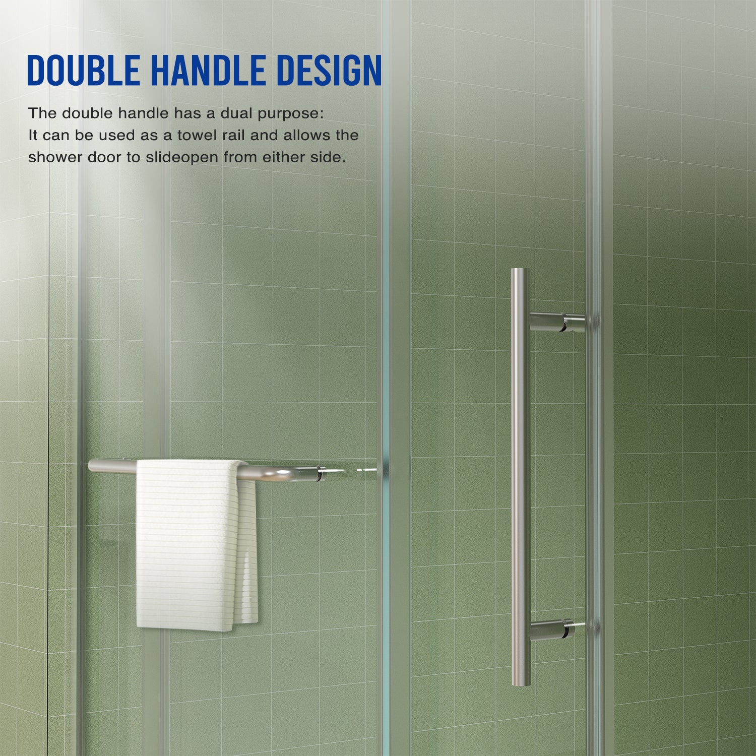 56"-60"W x 70"H Frameless Shower Door with Towel Bar