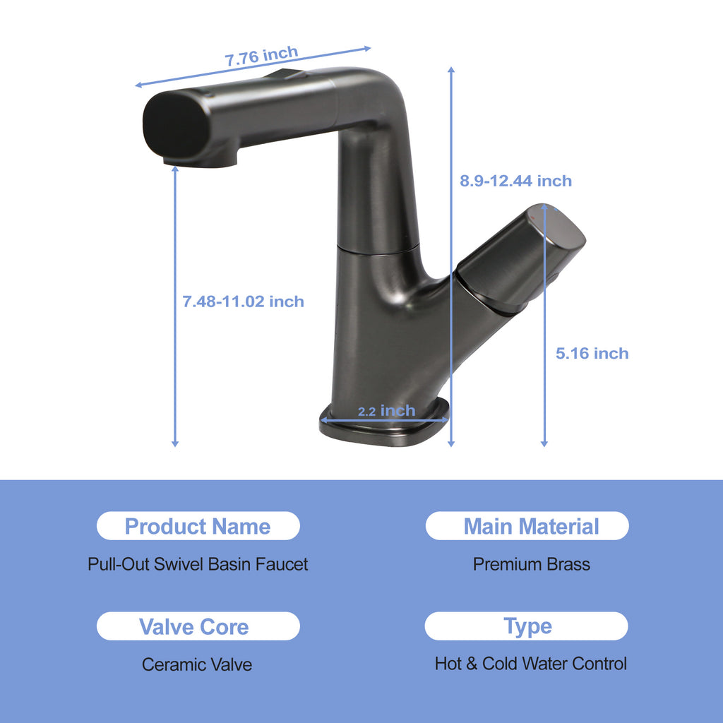 Pull-Down Bathroom Sink Faucet with Three Water Modes