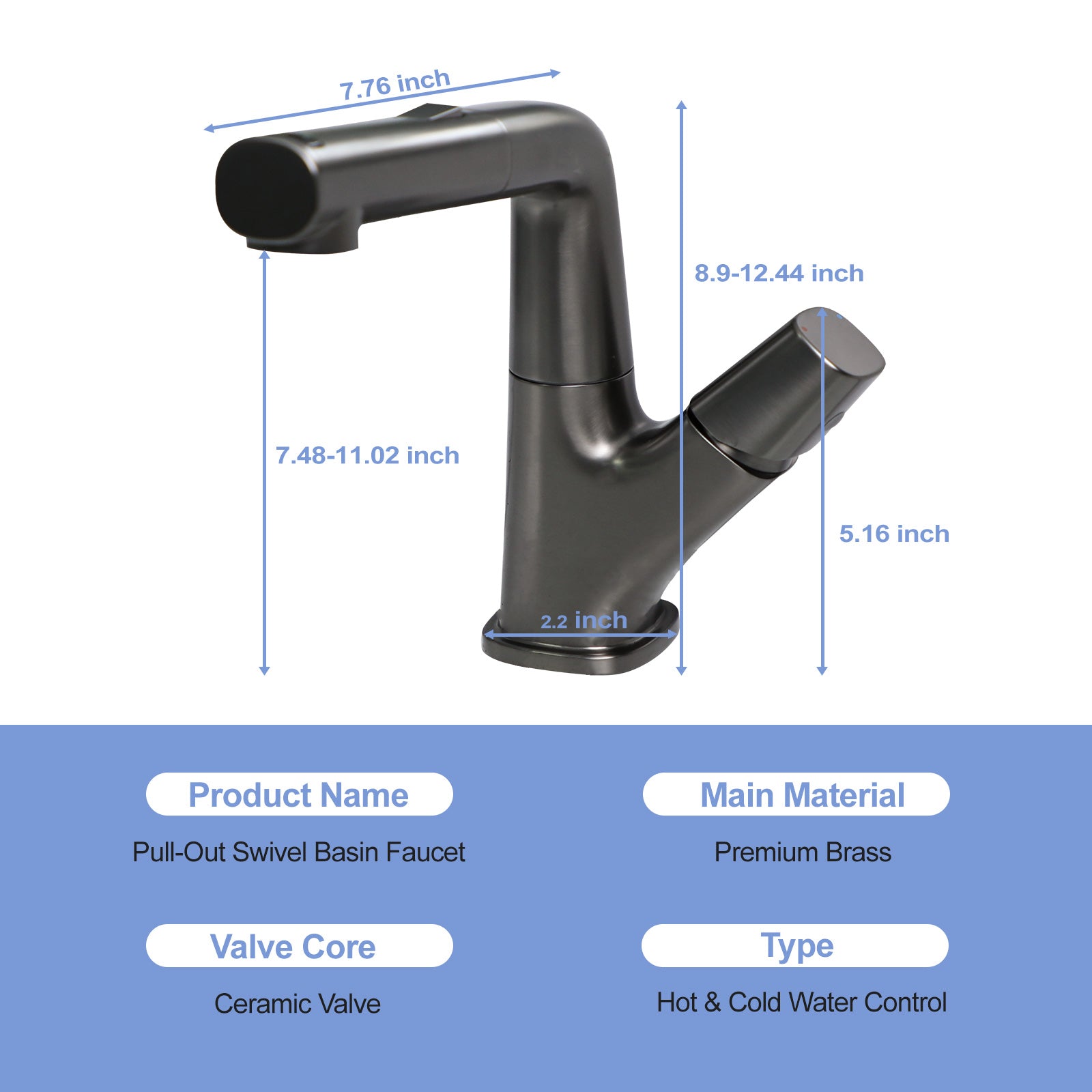 Pull-Down Bathroom Sink Faucet with Three Water Modes