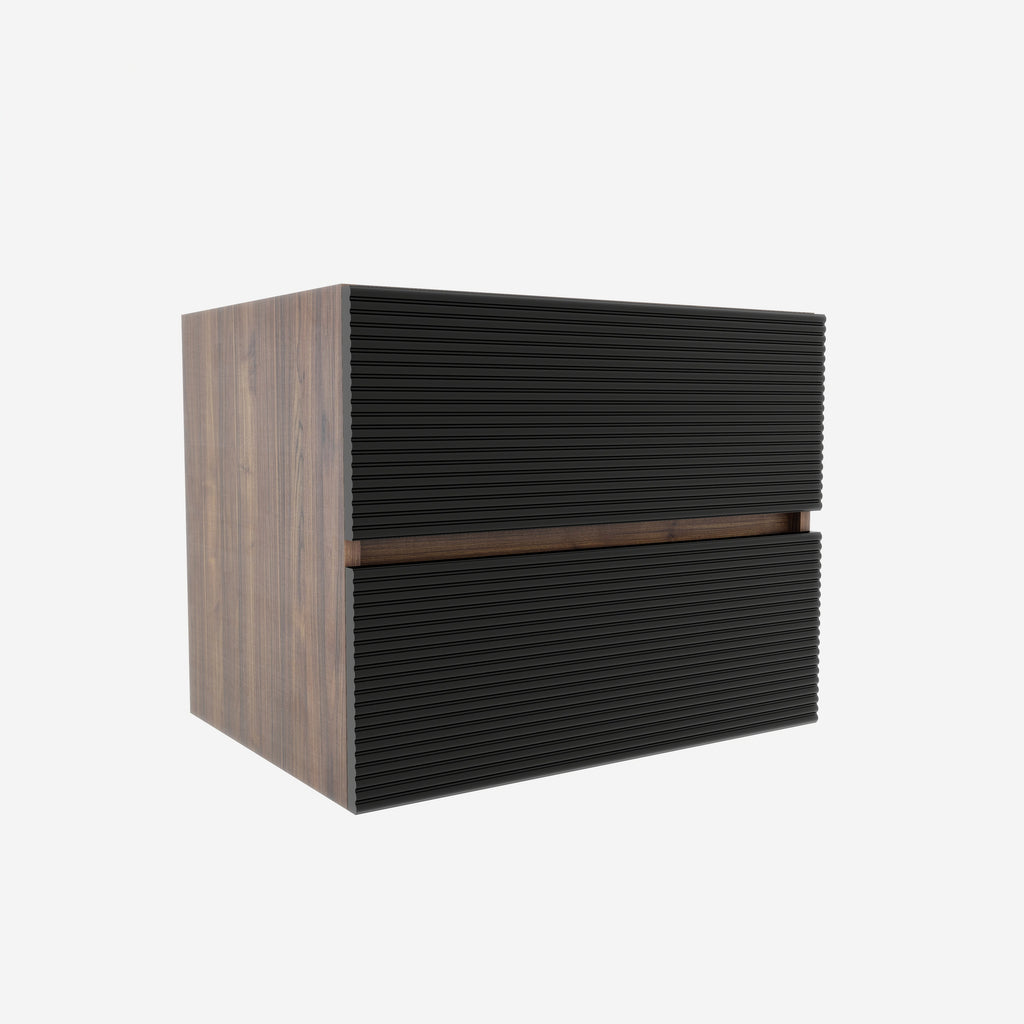 24-Inch Wall-Mounted Bathroom Vanity with Double Soft-Close Drawers, Walnut and Black