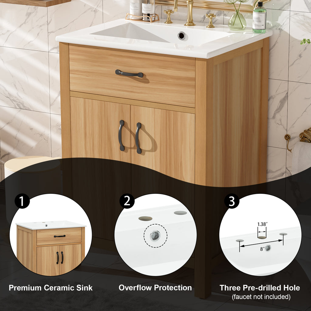 24" Bathroom Vanity With Solid Wood Frame