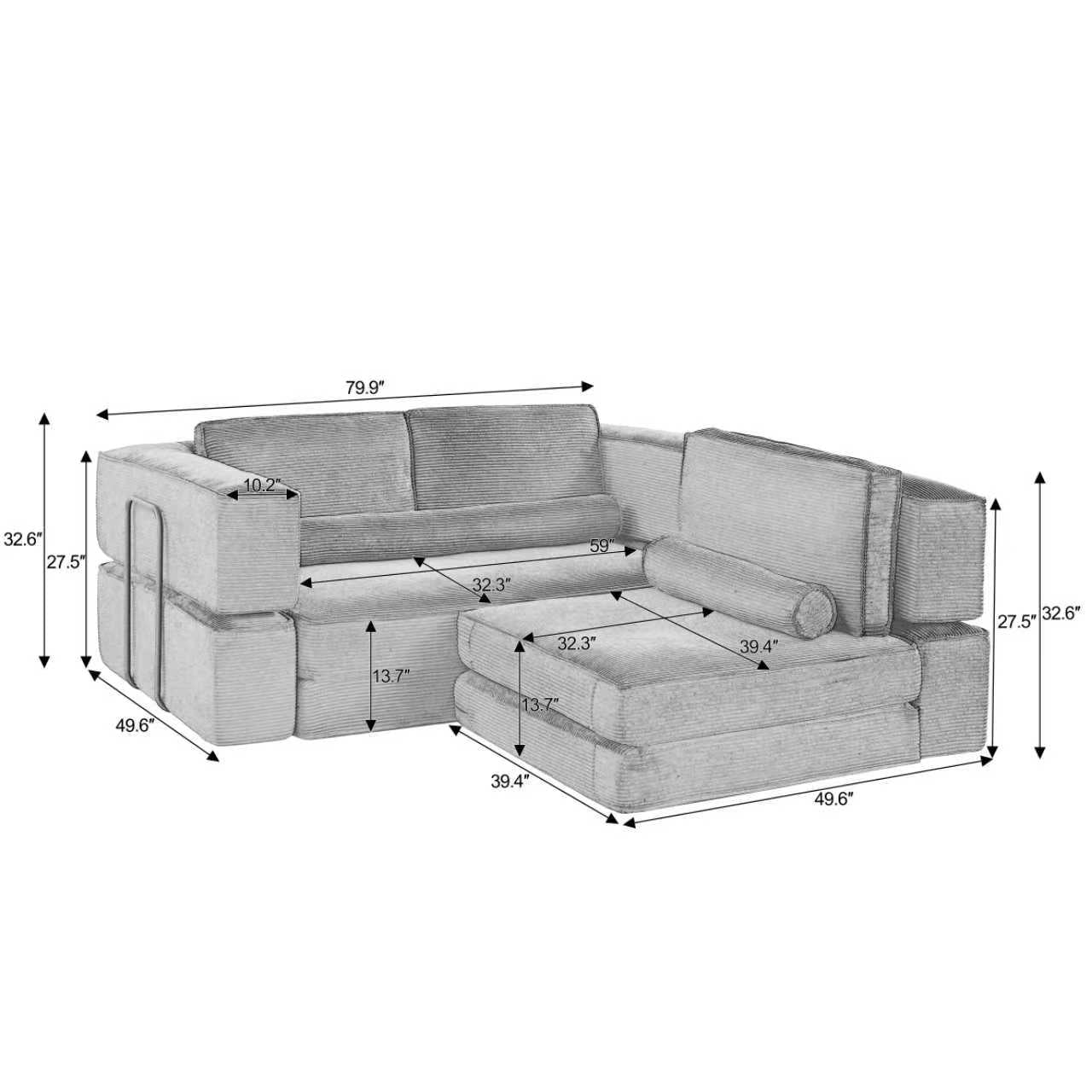 Large Modern Corduroy Sofa