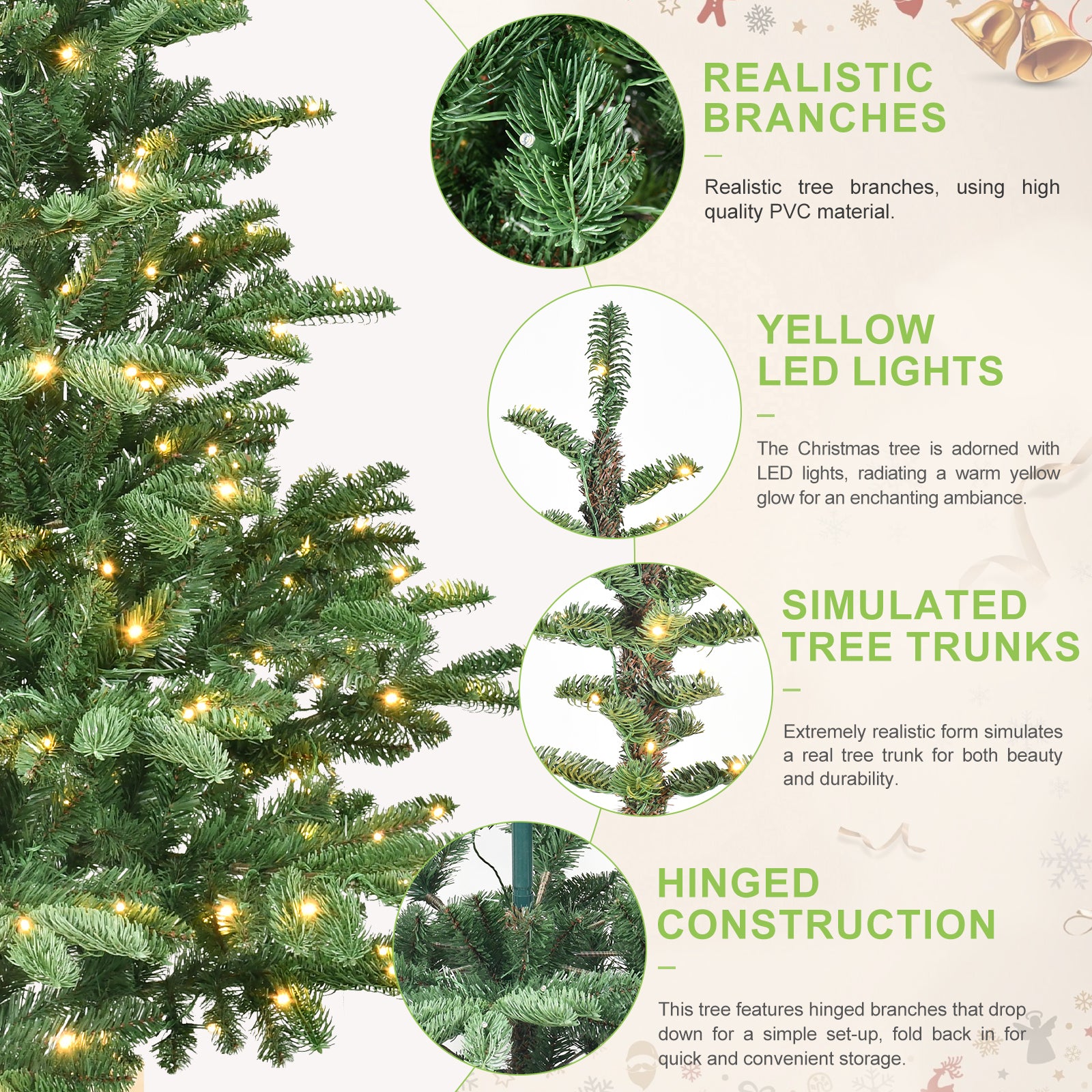 6ft Pre-Lit Christmas Tree with 300 Warm Lights