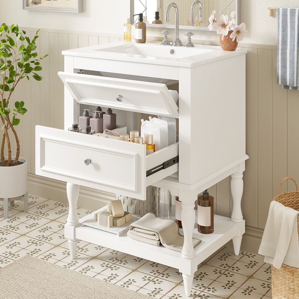 24-Inch Bathroom Vanity with Ceramic Sink and Storage Cabinet
