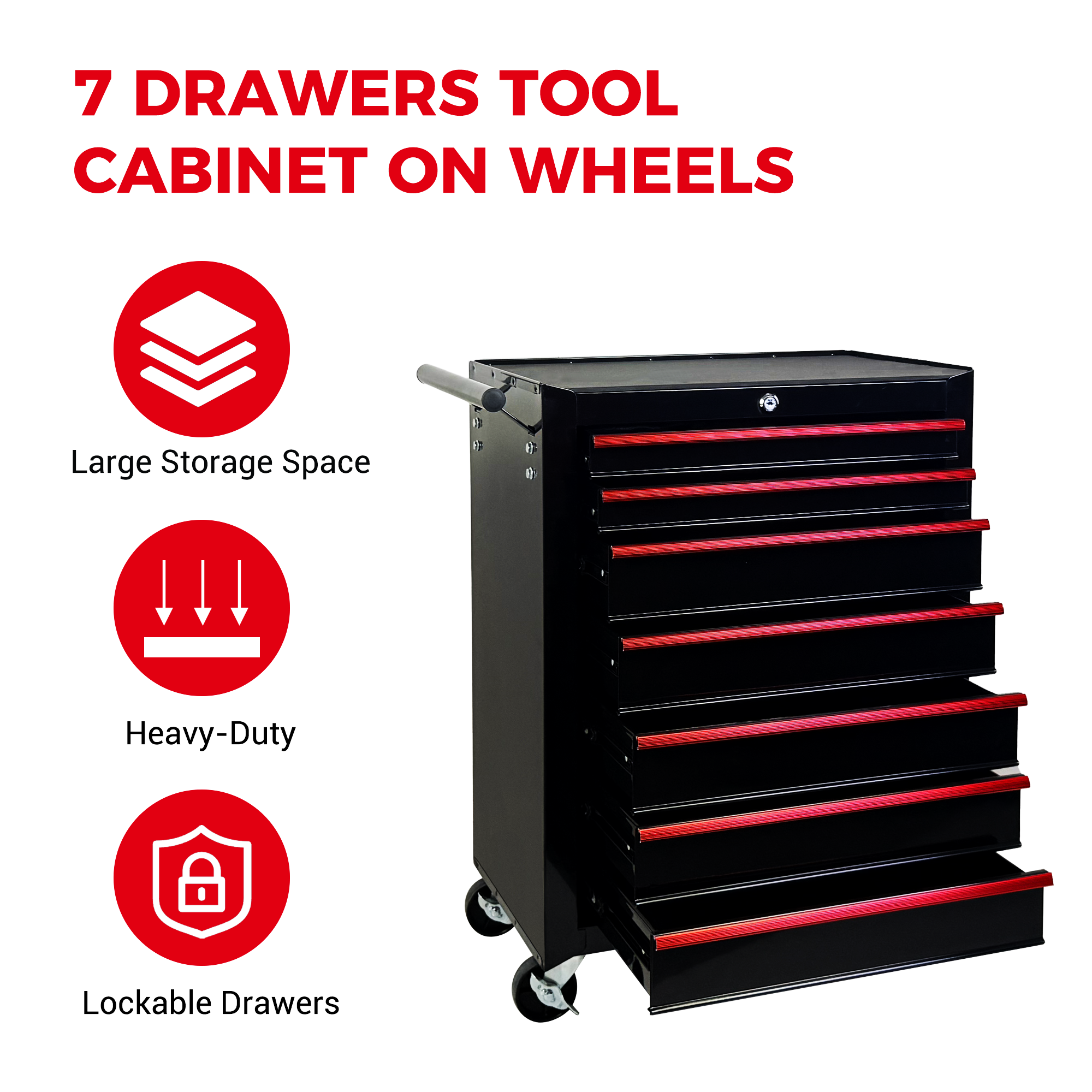 Rolling Metal Tool Chest with 7 Drawers - Black