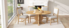 TREXM Farmhouse 5-Piece Dining Table Set with 4 Upholstered Chairs