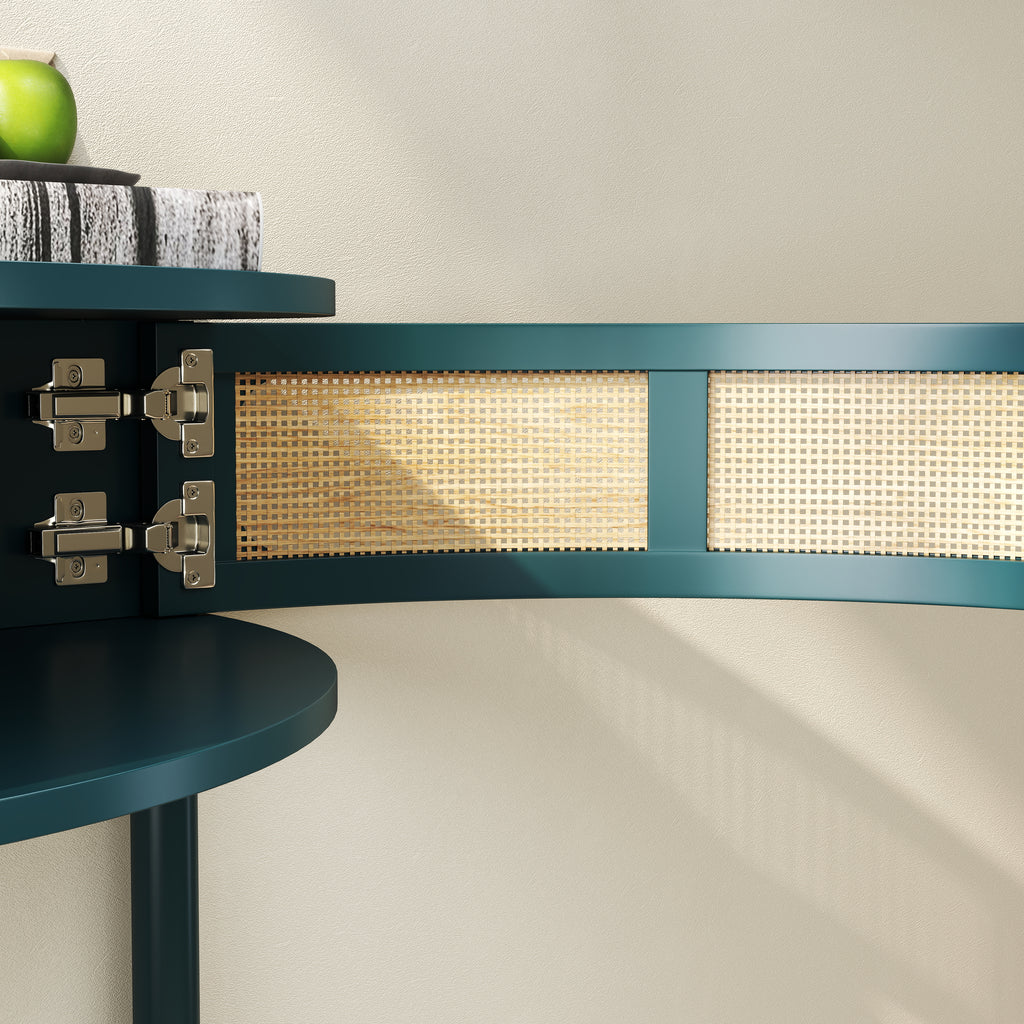 Unique Half Moon Design End Table with Sliding Rattan Door