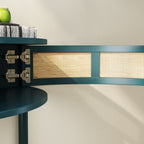 Unique Half Moon Design End Table with Sliding Rattan Door