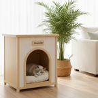 Modern Indoor Wooden Dog House with Removable Cushion