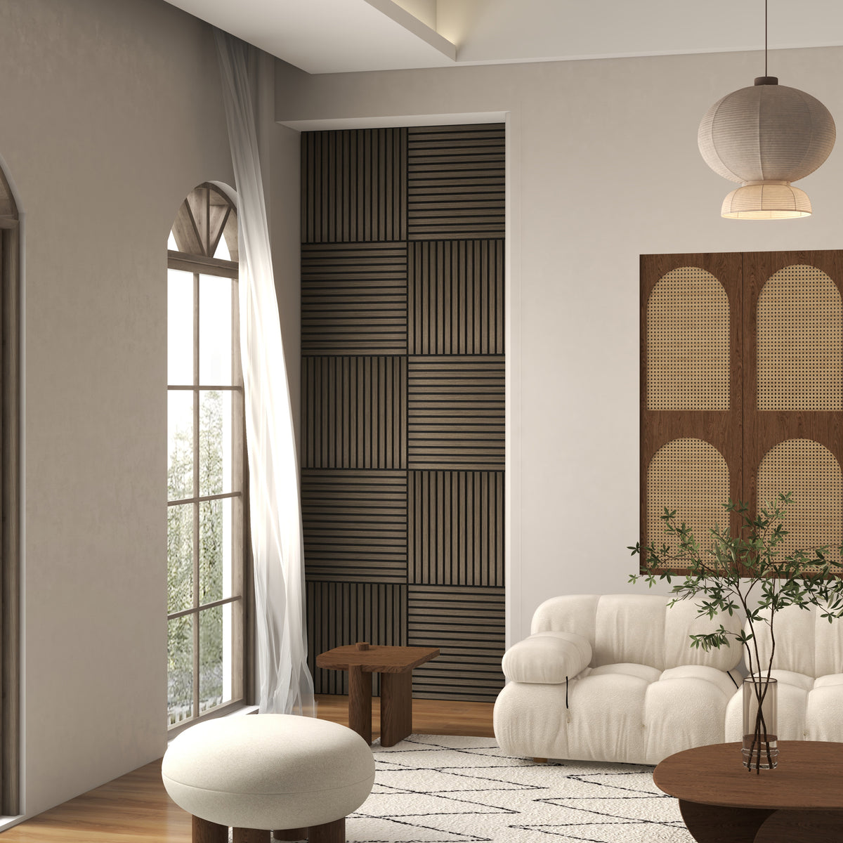 HOMCOM 4 Pack 3D Faux Wood Wall Panels, 24" x 24" Sound Absorbing Acoustic Panels, Wood Slat Wall Panels for Interior Wall Decor, Ceiling