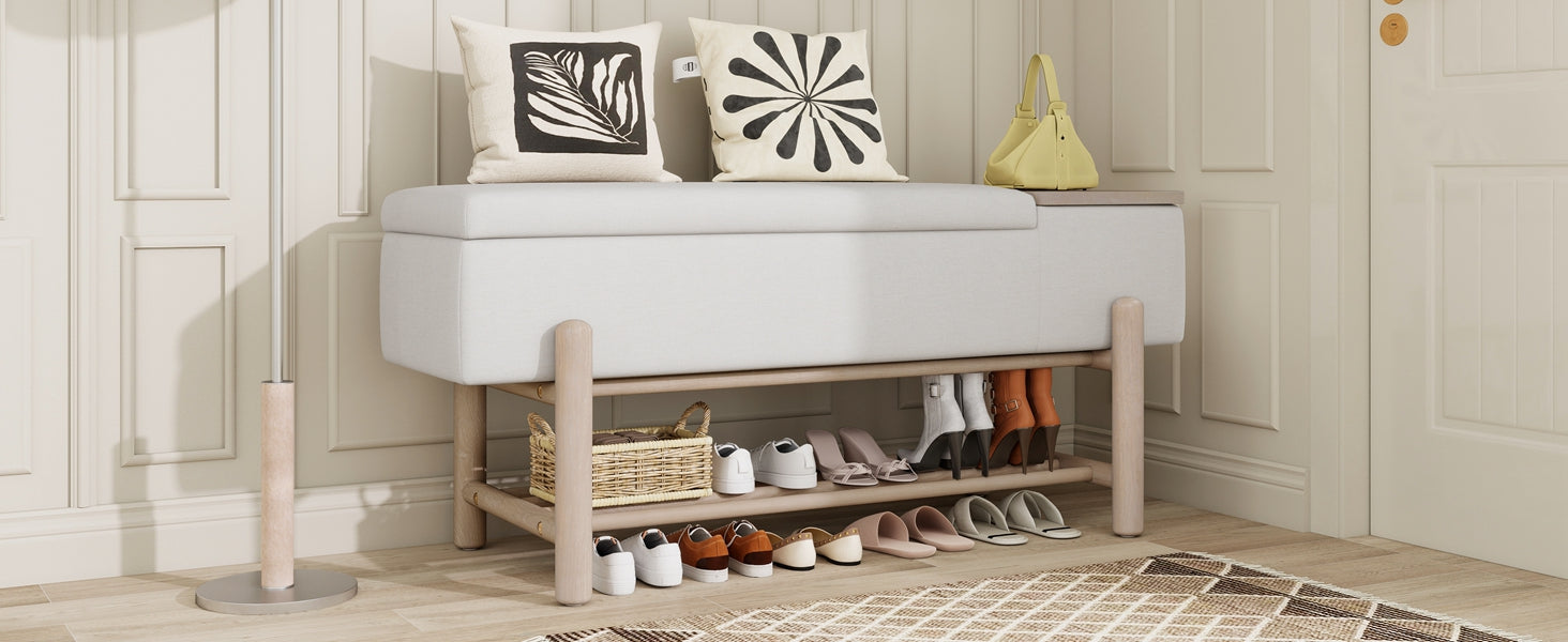 TREXM Farmhouse Upholstered Storage Bench