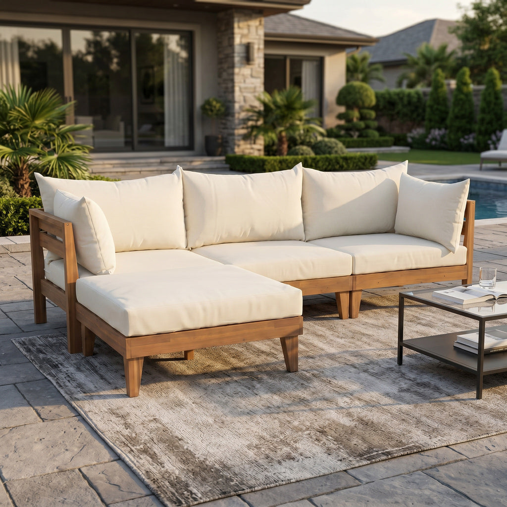 TOPMAX Outdoor Large 96.3" W Daybed Acacia Wood 6-Piece Patio Sofa Set