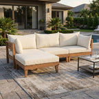TOPMAX Outdoor Large 96.3" W Daybed Acacia Wood 6-Piece Patio Sofa Set