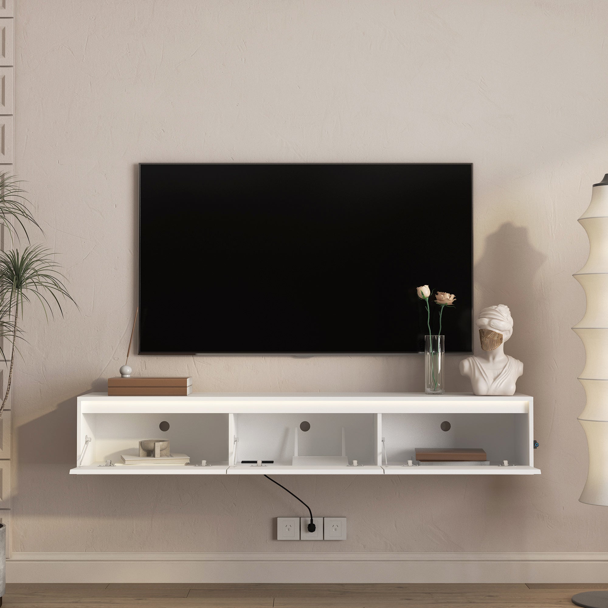 High-Gloss Suspended TV Cabinet
