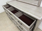Oak Finish Eight Drawers Dresser With Mirror