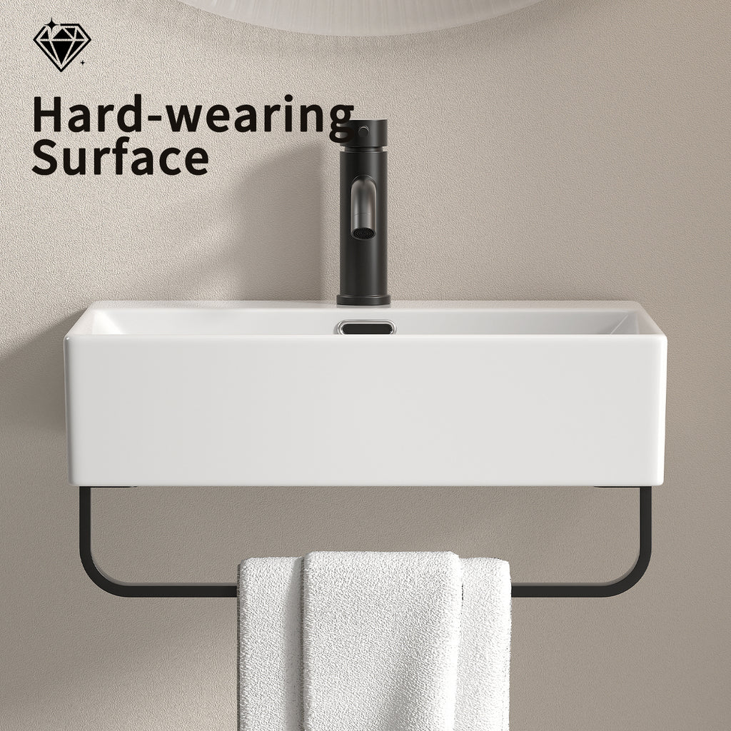 White Vessel Sink With Towel Rack