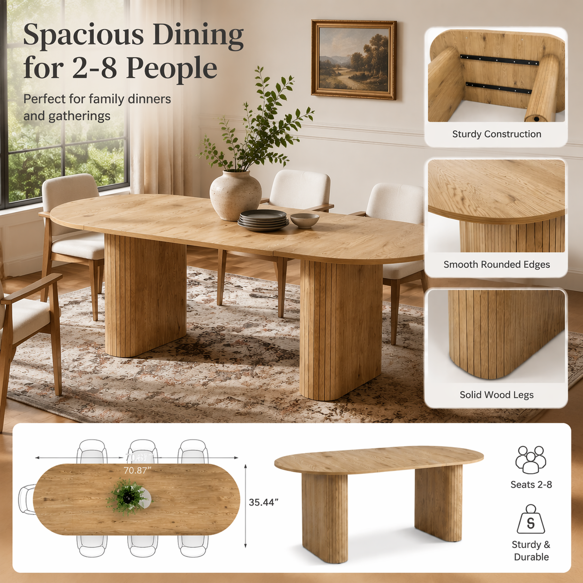 70.8" Oval Kitchen Table for 4-8 Persons