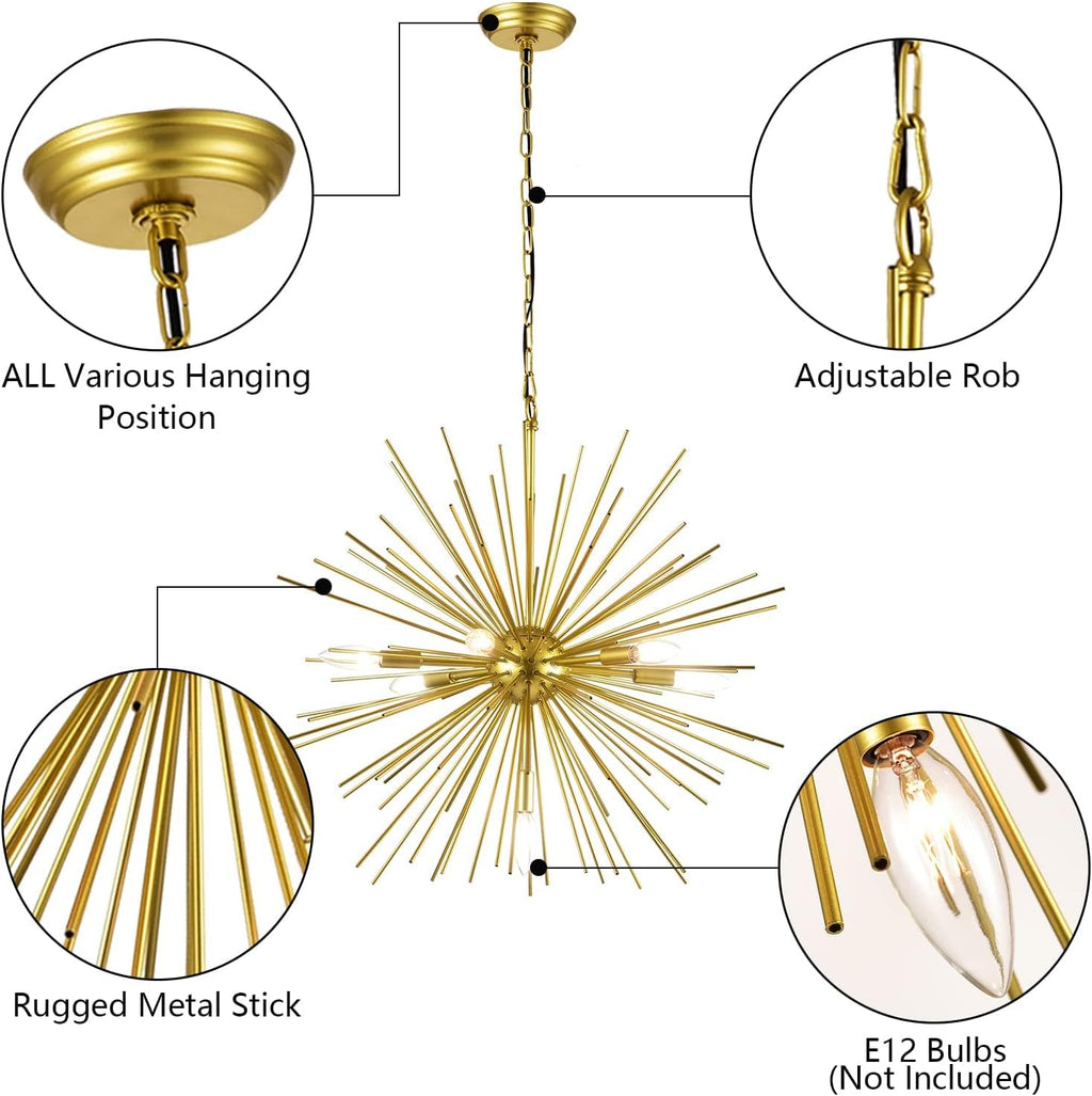 Gold Sputnik Chandelier, 7-Light Satellite Pendant, 25.6 Inch
