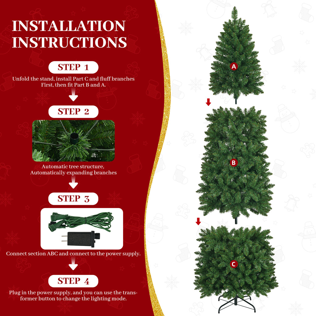Prelit Pencil Christmas Tree, 7.5-Foot, Warm White and Multicolor LED Lights, Green