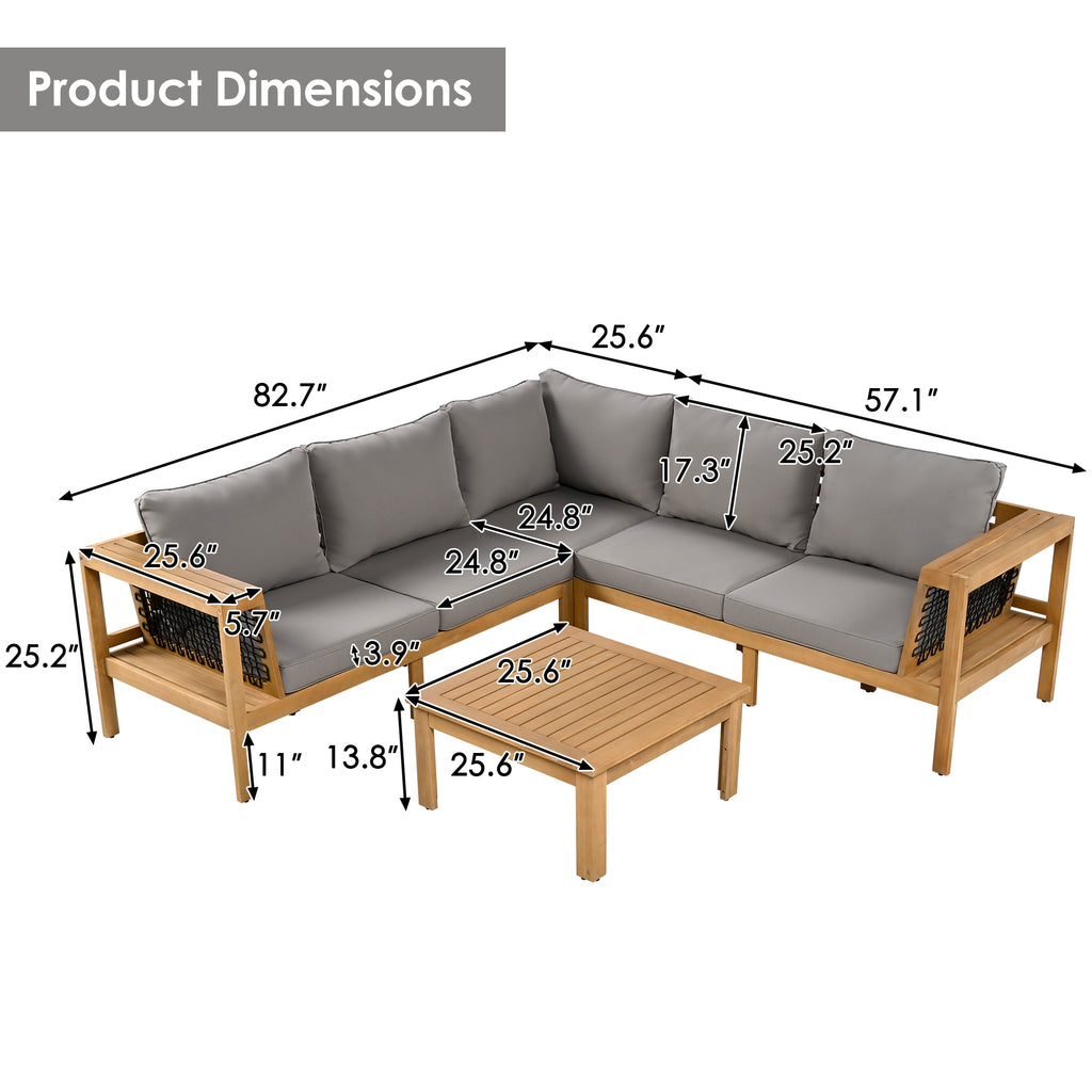 4 Pieces Outdoor Acacia Wood Sofa Set