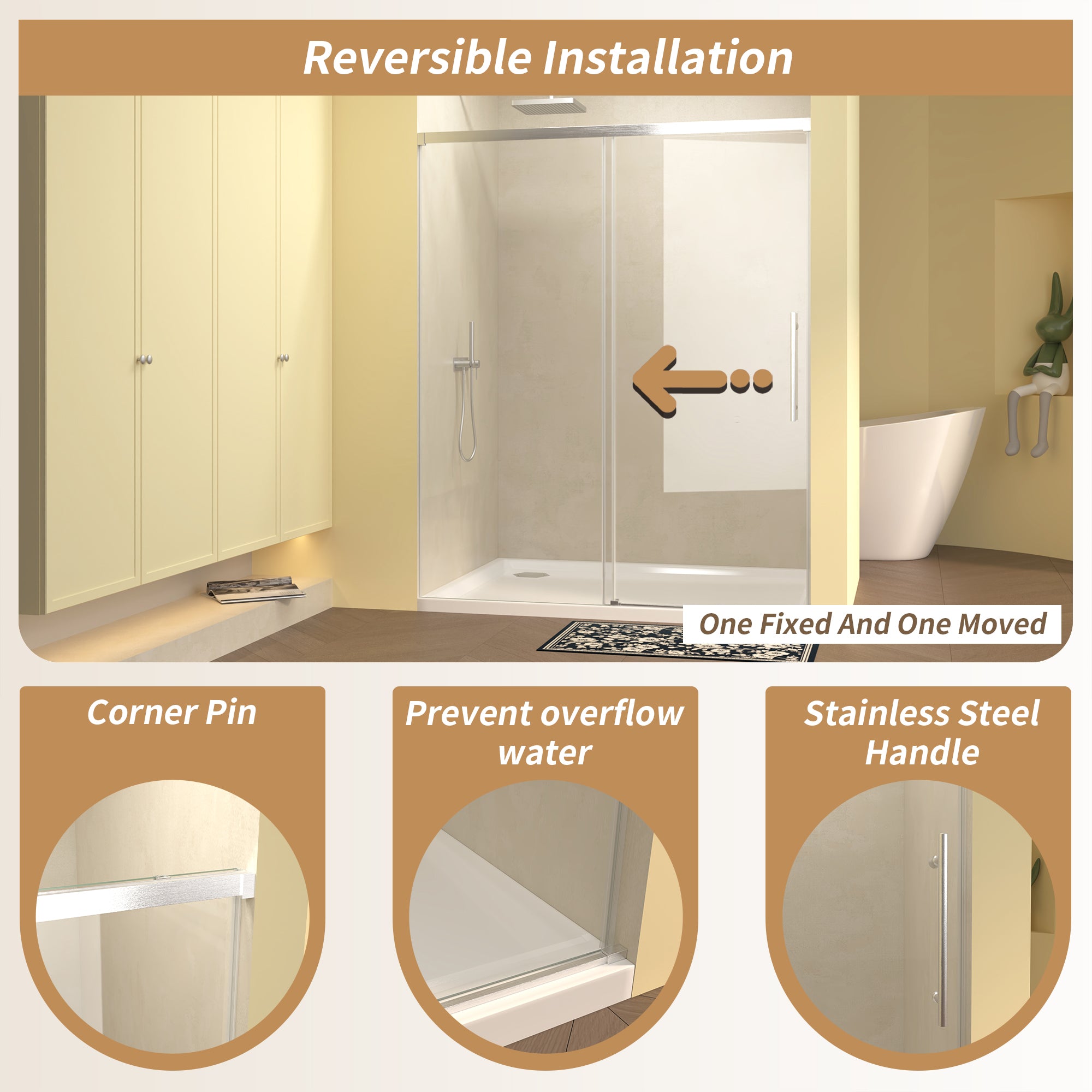 48" Single Sliding Shower Door