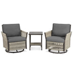 Swivel Outdoor Chairs Set of 2 with Side Table, 3 Pieces Wicker Furniture Set