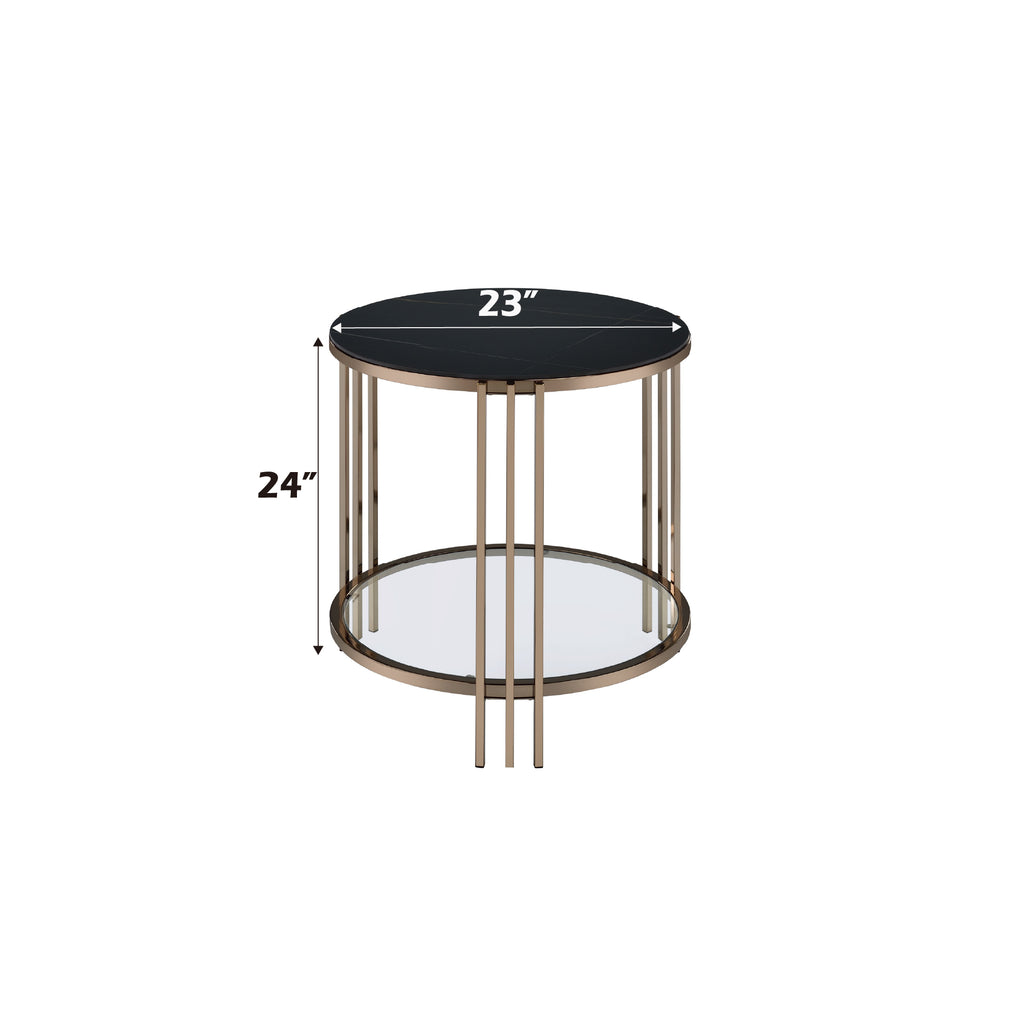 Abisha Sintered Stone Top & Champagne Finish End Table