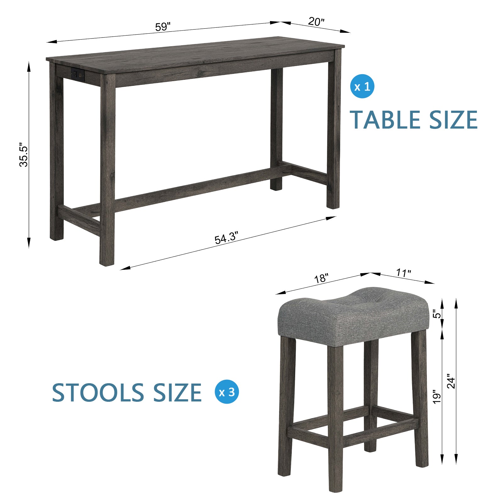 4 Piece Bar Table Set with Power Outlet