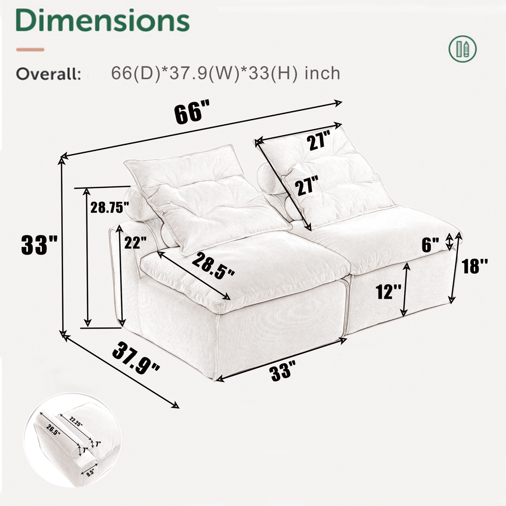 Modular Sofa with Soft Corduroy Fabric