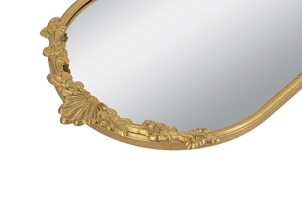 Decorative Mirror Tray with Gold Iron Frame and Floral Accents, 22.7-Inch