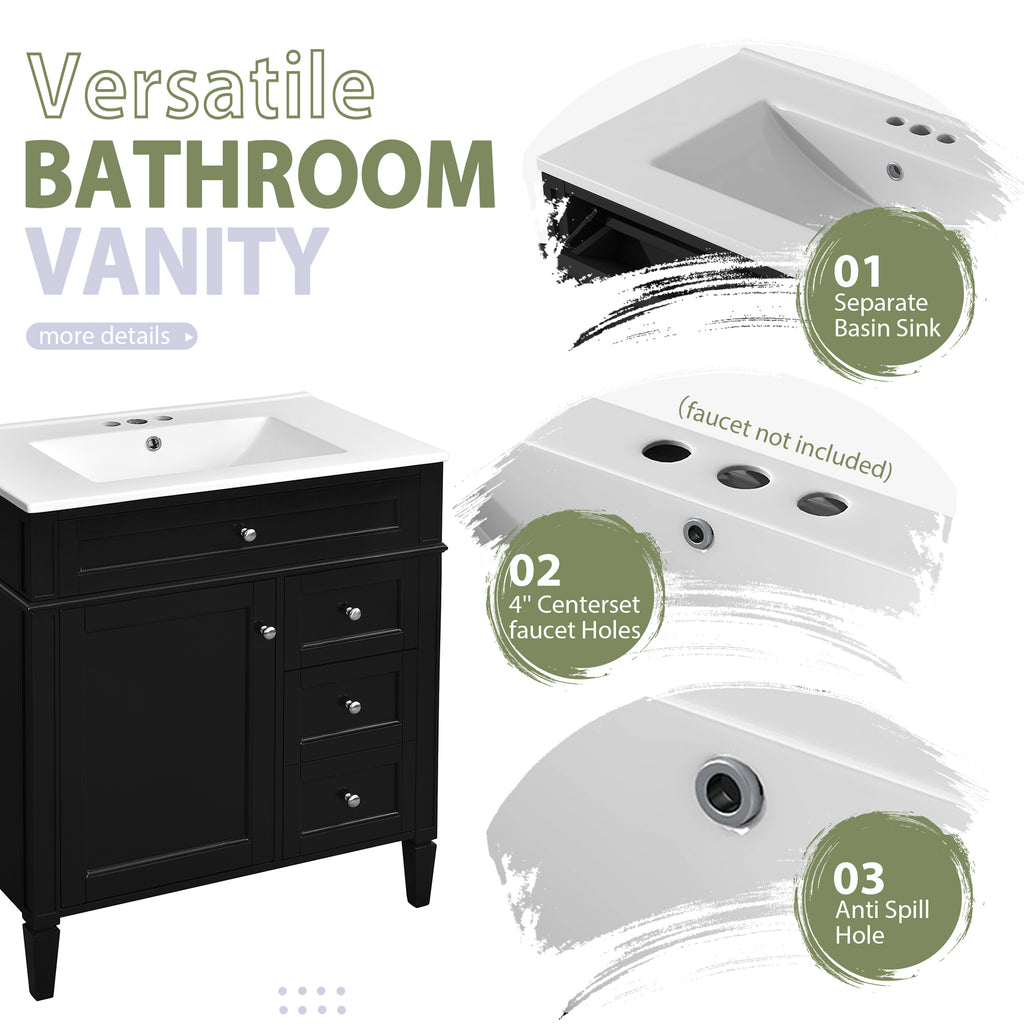 30" Bathroom Vanity with Top Sink and Storage Cabinet