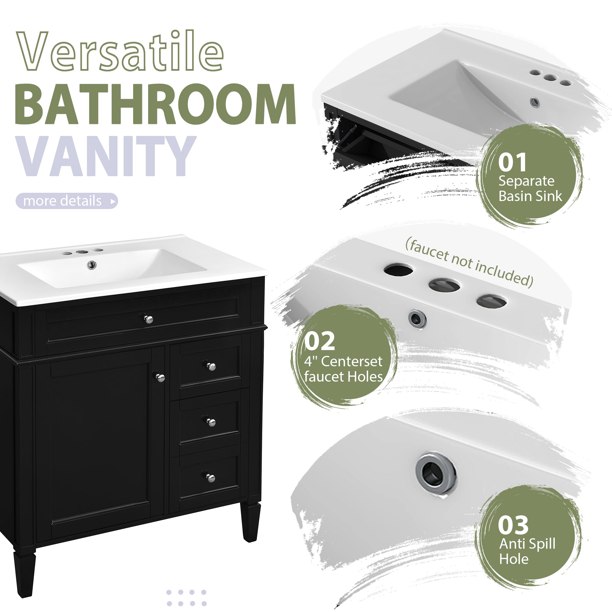 30" Bathroom Vanity with Top Sink and Storage Cabinet