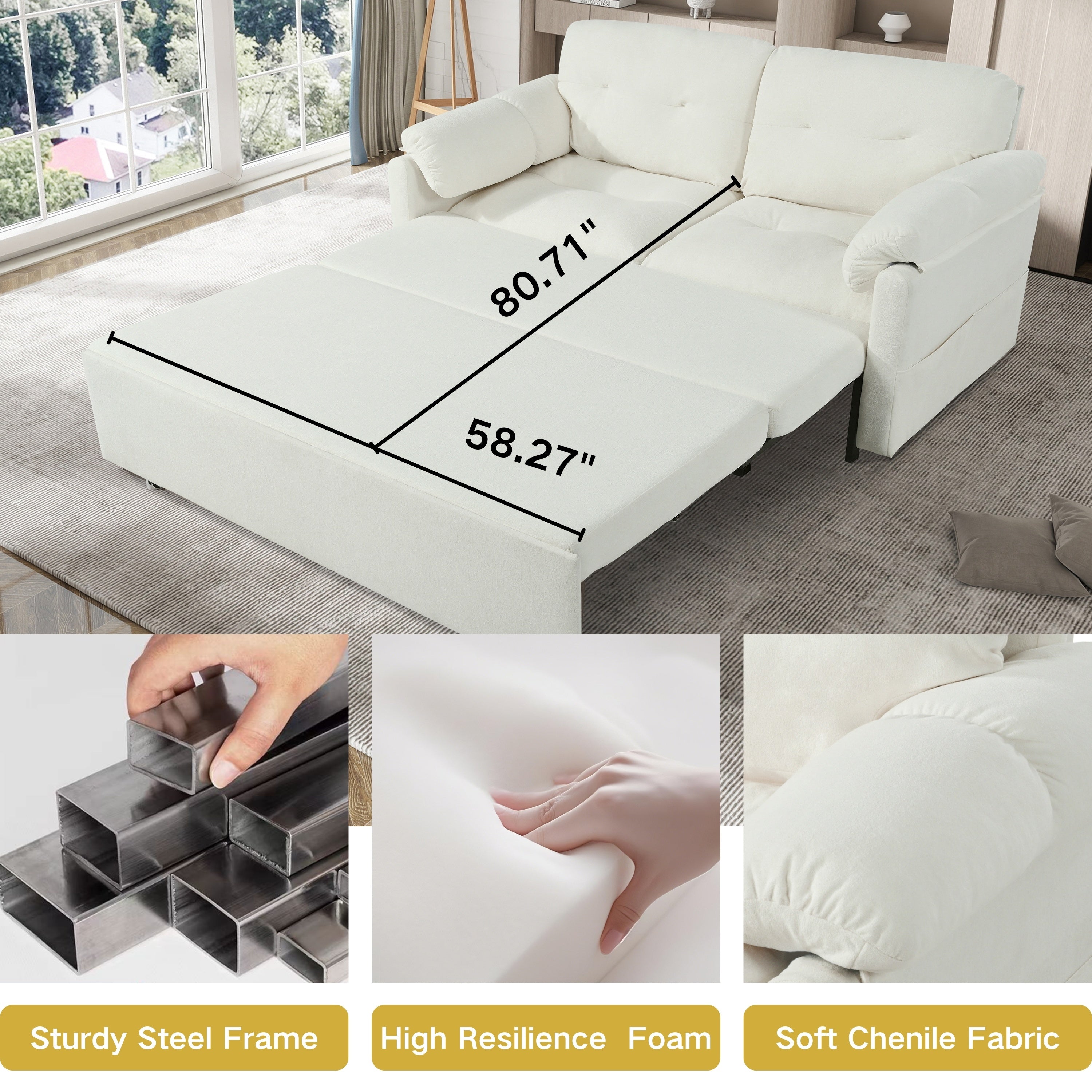 Convertible Pull-Out Queen Sleeper Sofa