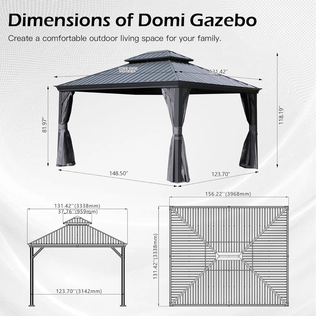 11x13FT Outdoor Gazebo with Galvanized Steel Double Roof