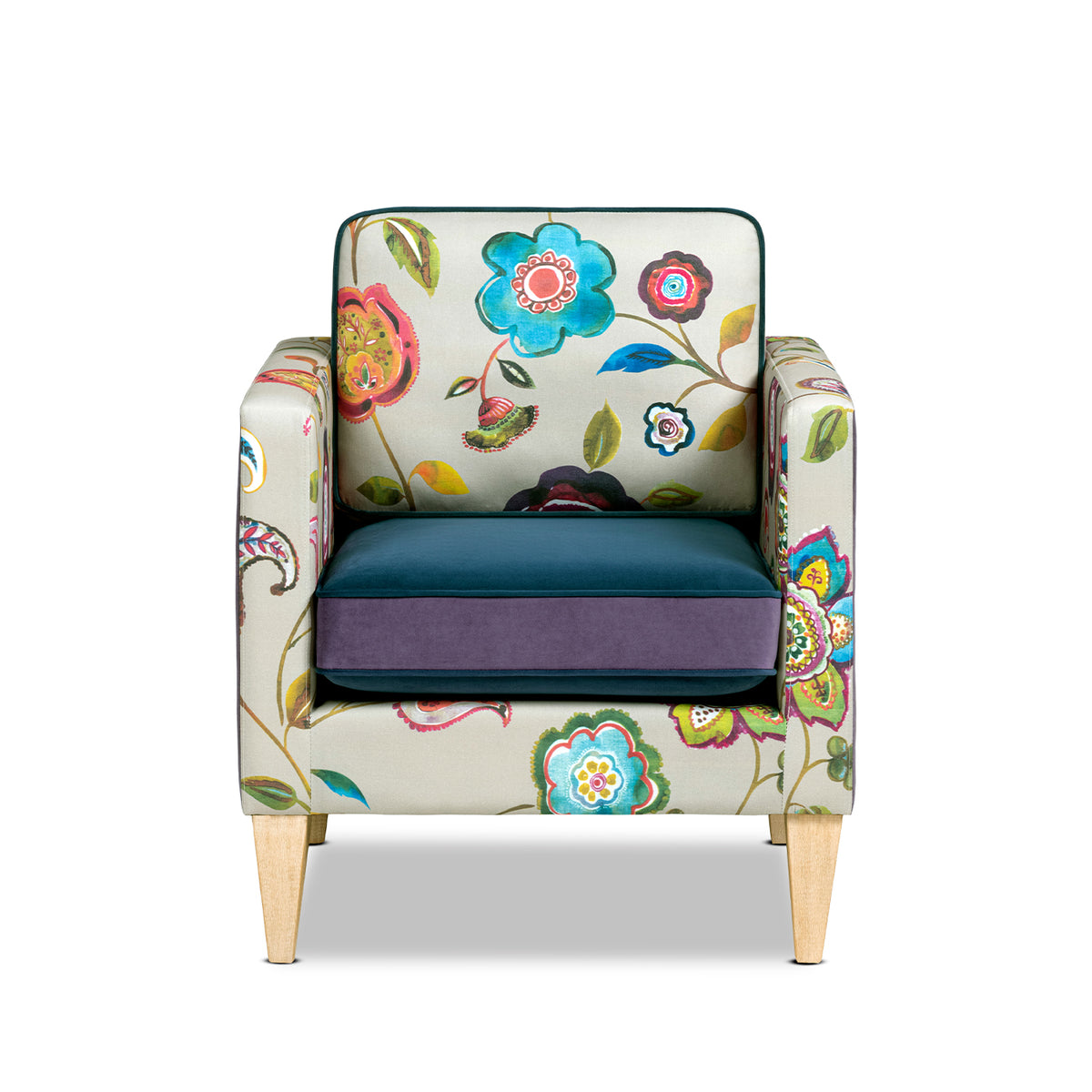 Mamba 28-Inch Patchwork Accent Chair, Teal and Purple Velvet