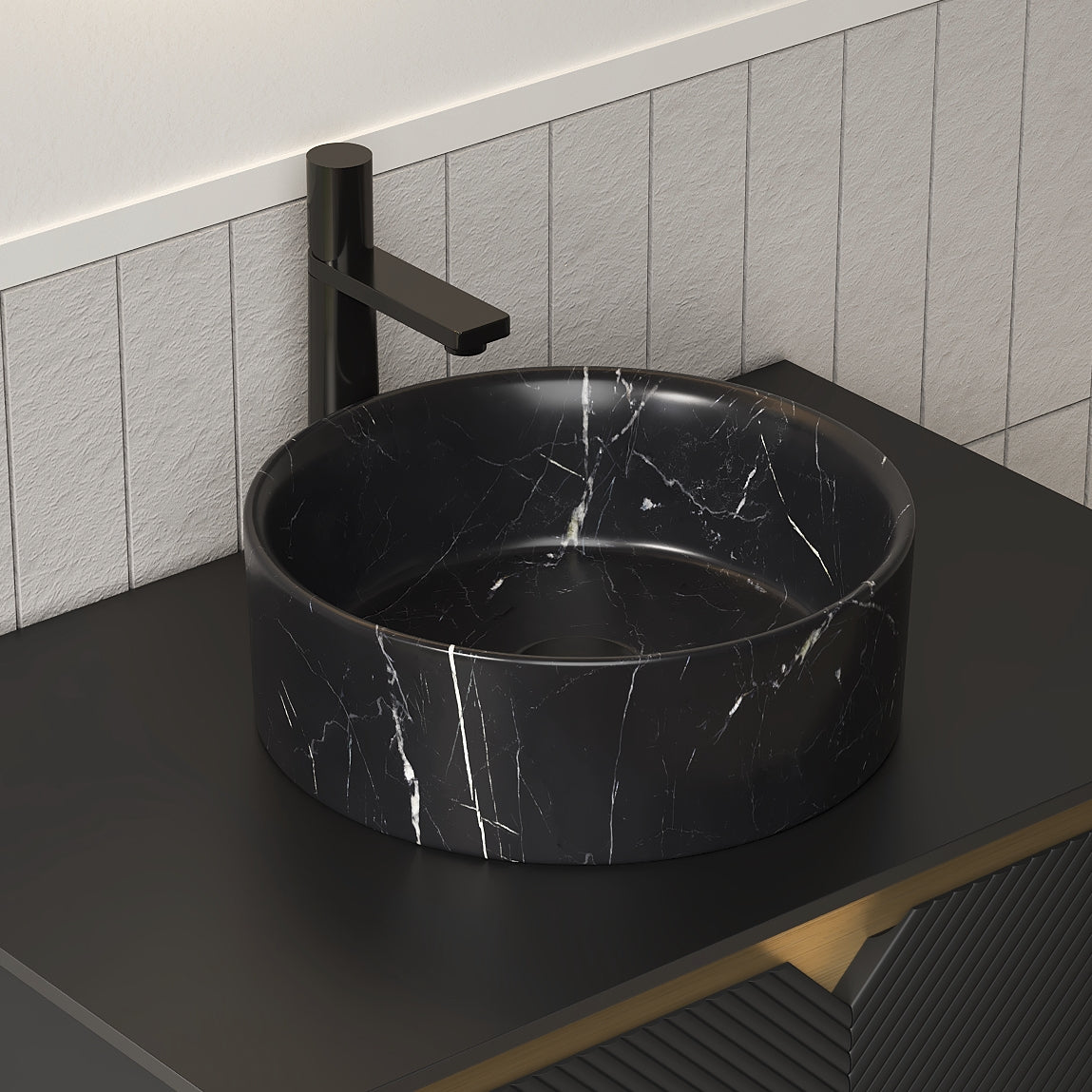 14'' Bathroom Round Ceramic Sink with Stone Pattern