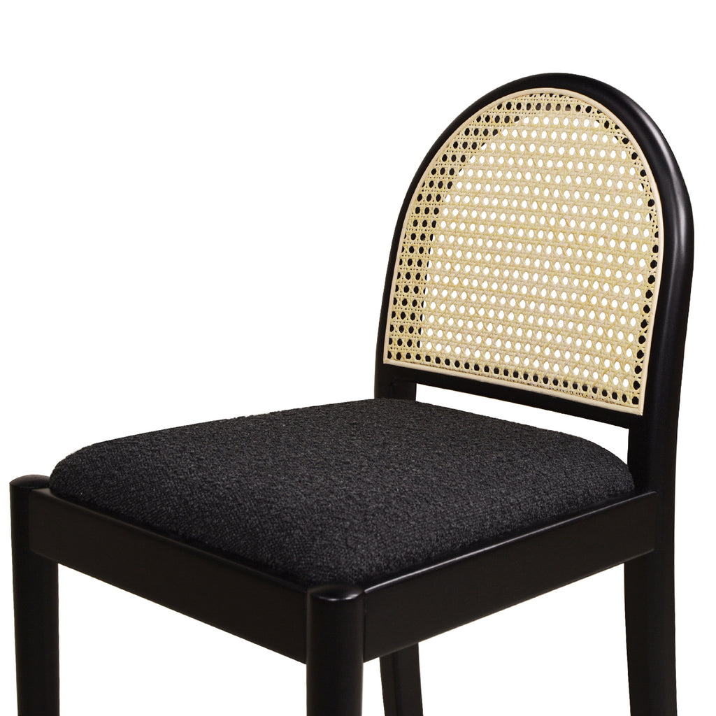 Panama 26.5" Curved Back Cane Rattan Counter Stool, Set of 2, Ebony