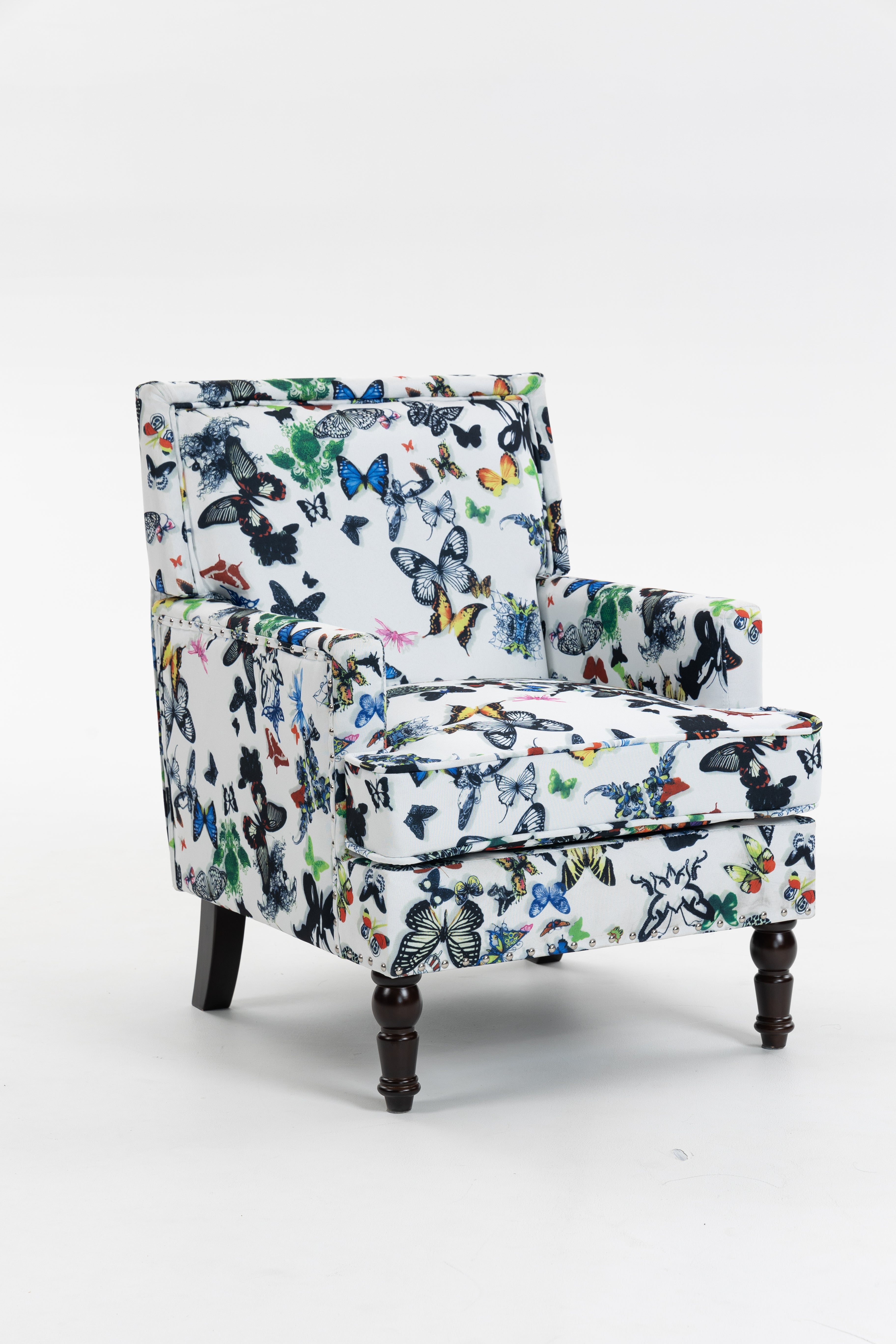 Upholstered Accent Chair, Vintage Armchair with Butterfly