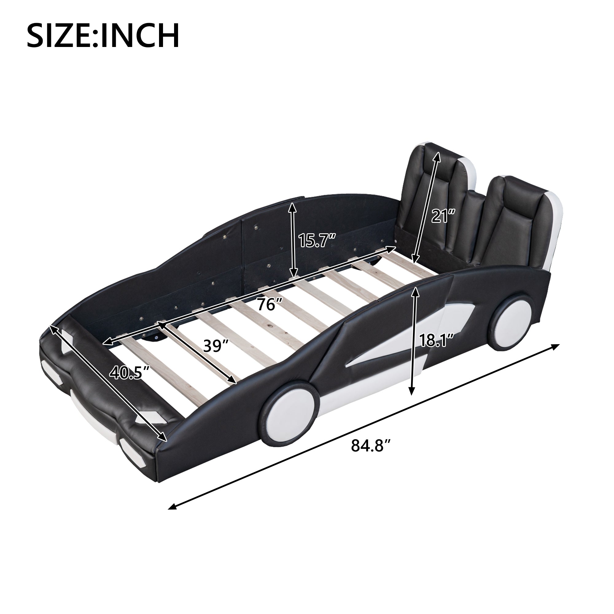 Twin Size Race Car-Shaped Platform Bed with Wheels