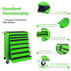 Rolling Metal Tool Chest with 7 Drawers - Green