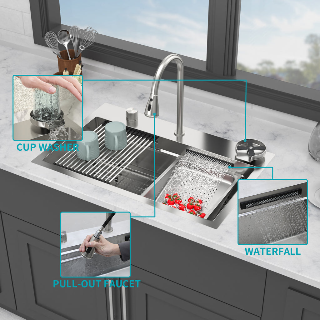 31.5" Drop In Waterfall Kitchen Sink