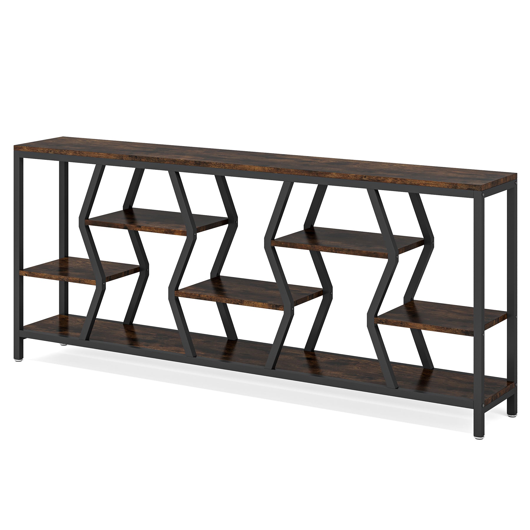 70.9 Inches Sofa Console Table with 4 Tier Wood Storage Shelves