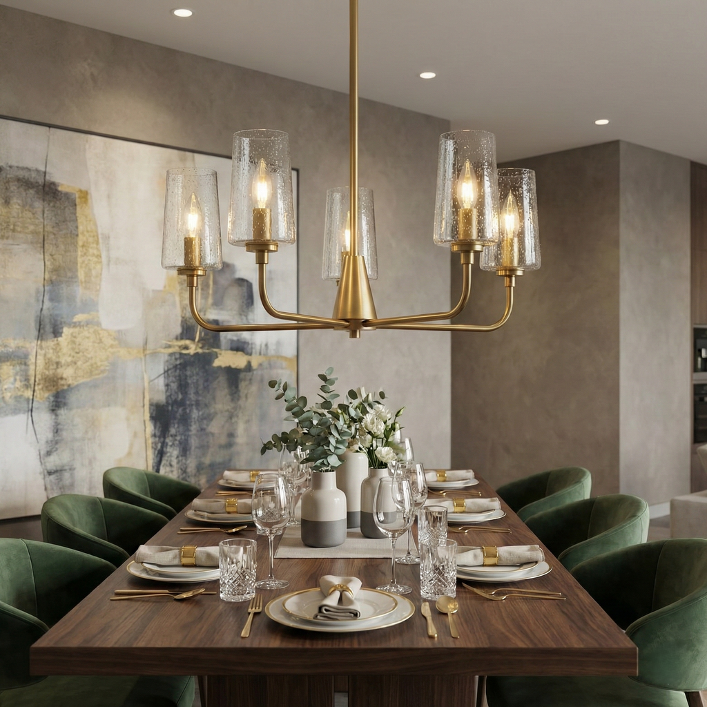 Dazzle Five Lights Chandelier With Clear Seeded Glass - Satin