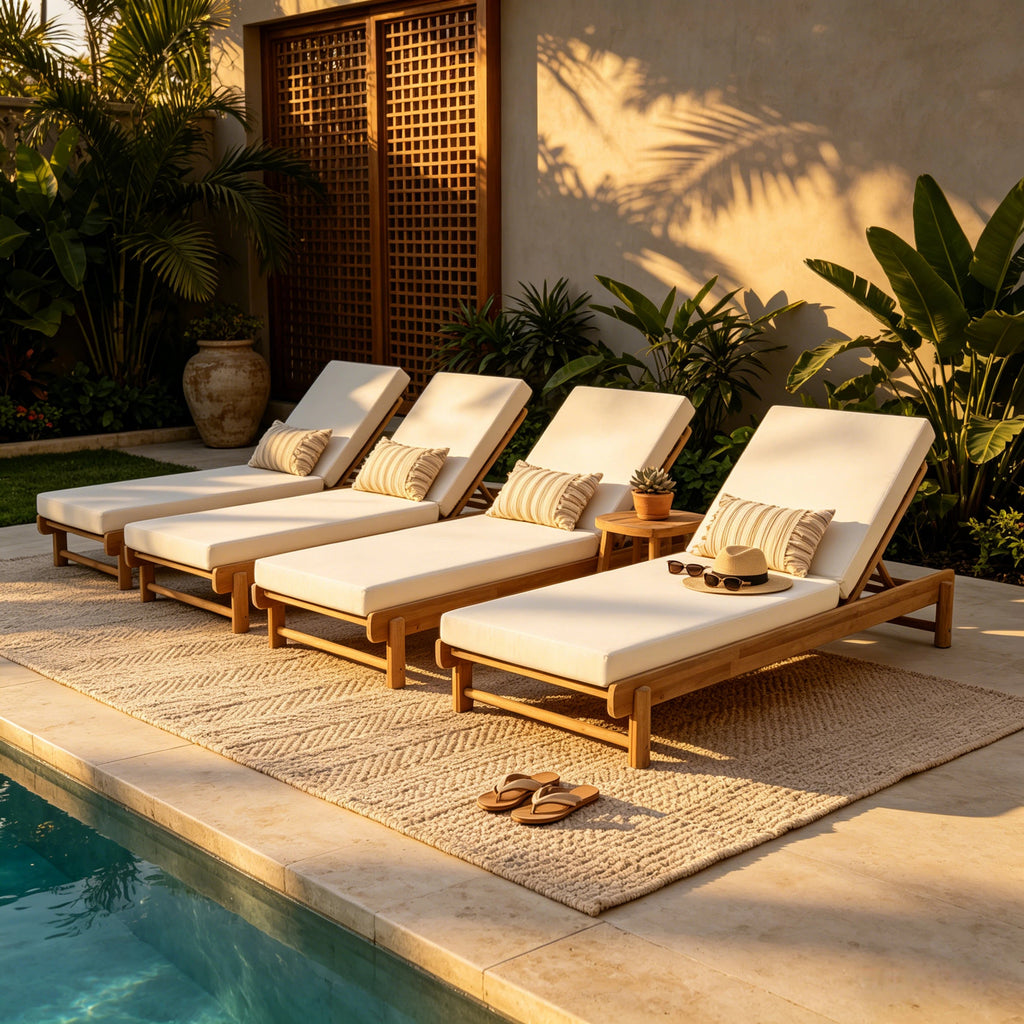 Light Teak Acacia Wood Chaise Lounge Set