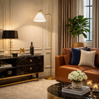 Majestic Brass Ring Base Curved Floor Lamp