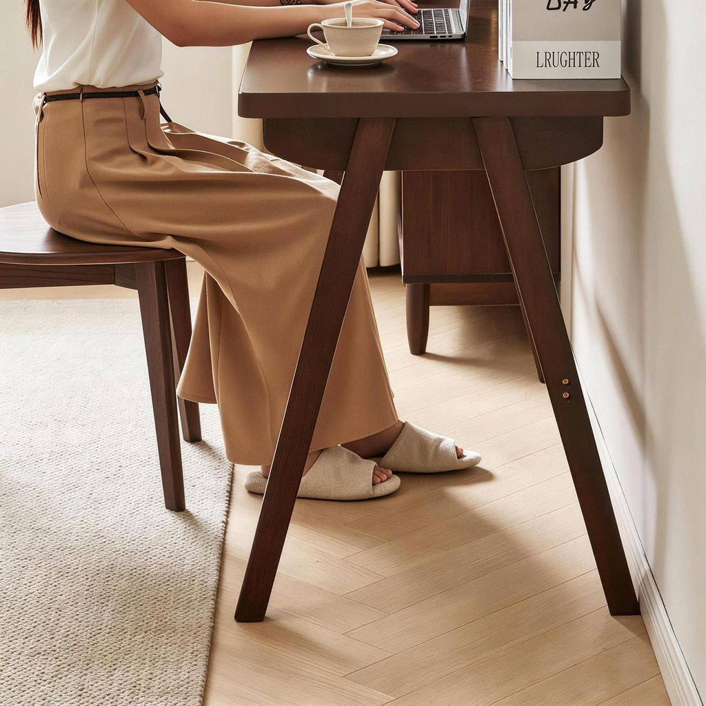 100% Solid Rubber Wood Computer Desk - Retro